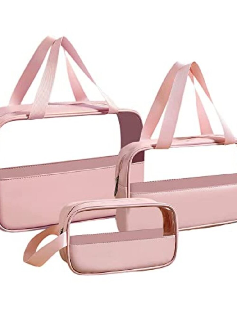 3-Pack Travel Toiletry Bag Set PU Leather Clear PVC Waterproof Hanging Makeup